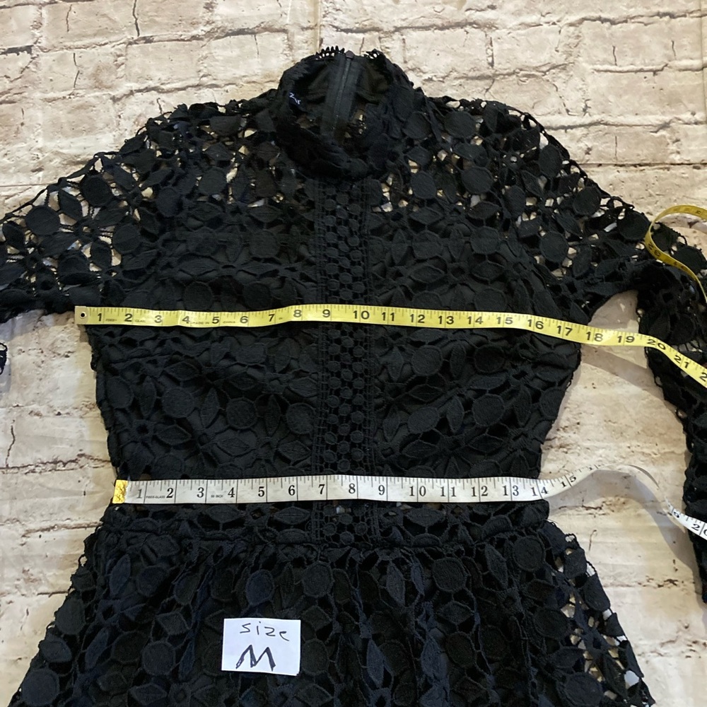 NWOT Eilly Bazar Black hollow out Lace  long sleeve Mock neck Dress size M & L - Picture 13 of 14